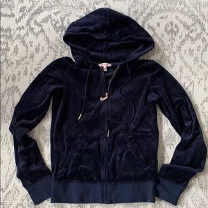 Juicy Couture Velour Hoodie Sz S Navy Blue